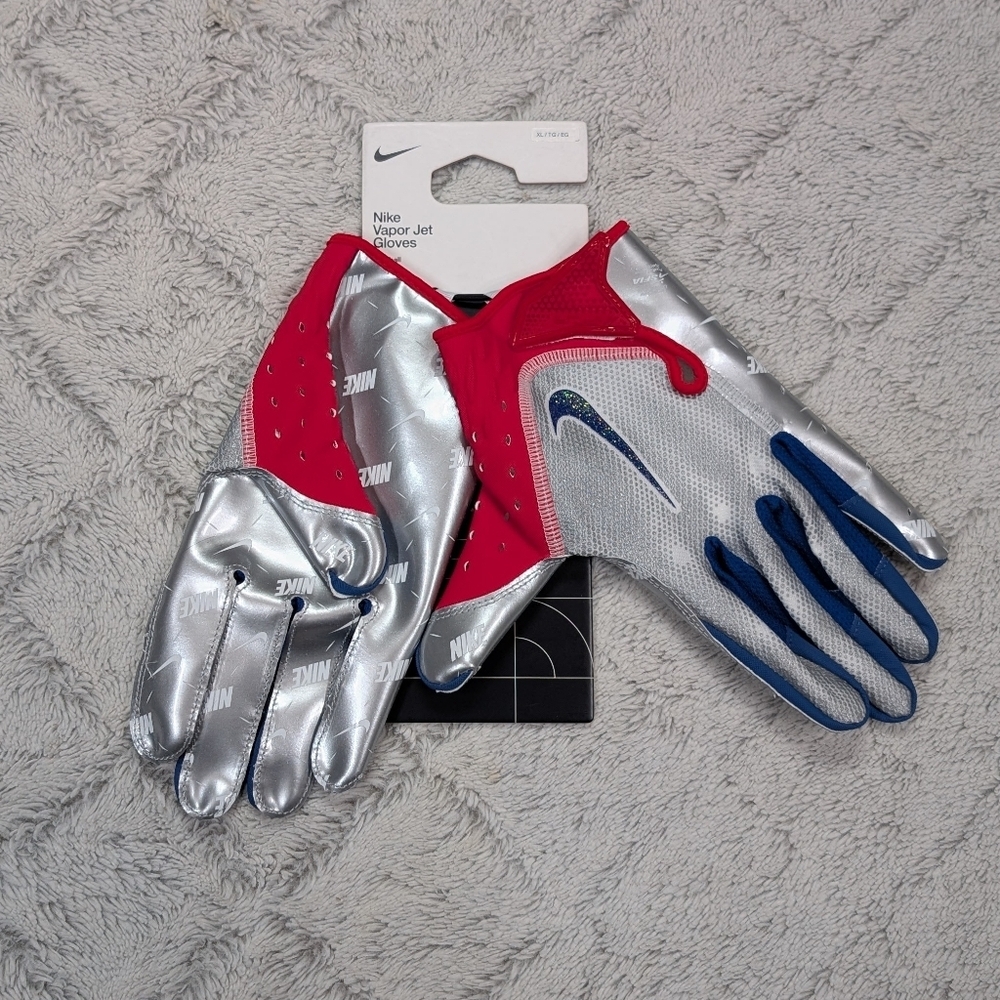 Nike Vapor Jet Gloves 7.0 Football Gloves Mens XL Red Silver Blue USA Receiver